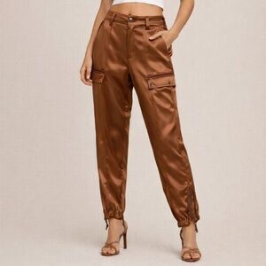 Marrakech Women’s Brown Axel Satin Cargo Jogger Pants Terracot 28 Medium